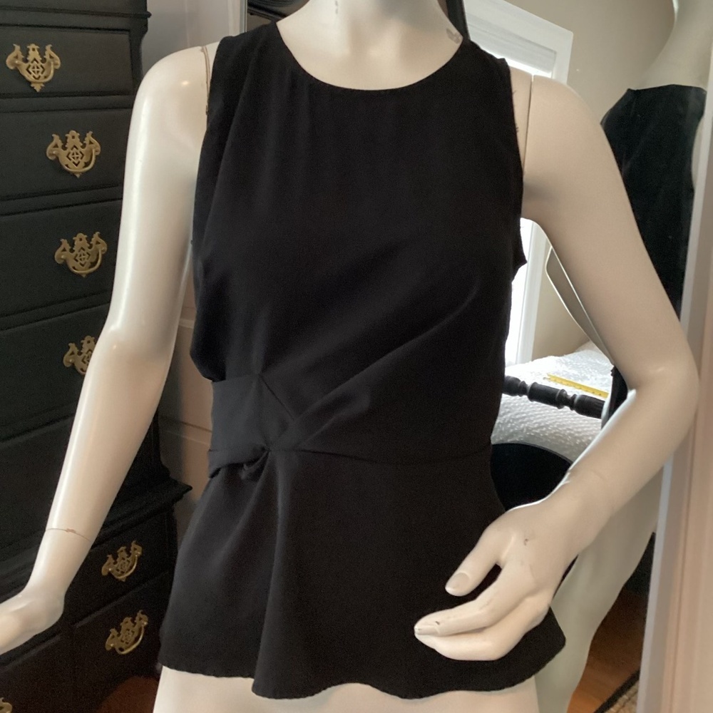 A2 - #100 Lush peplum sleeveless black blouse, size Medium